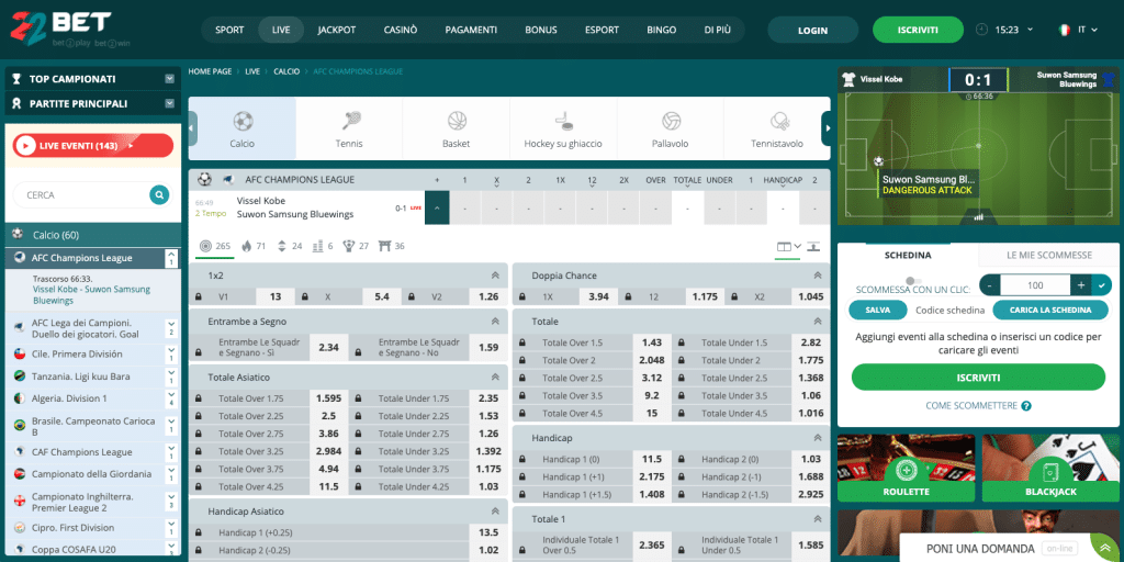 22bet scommesse live